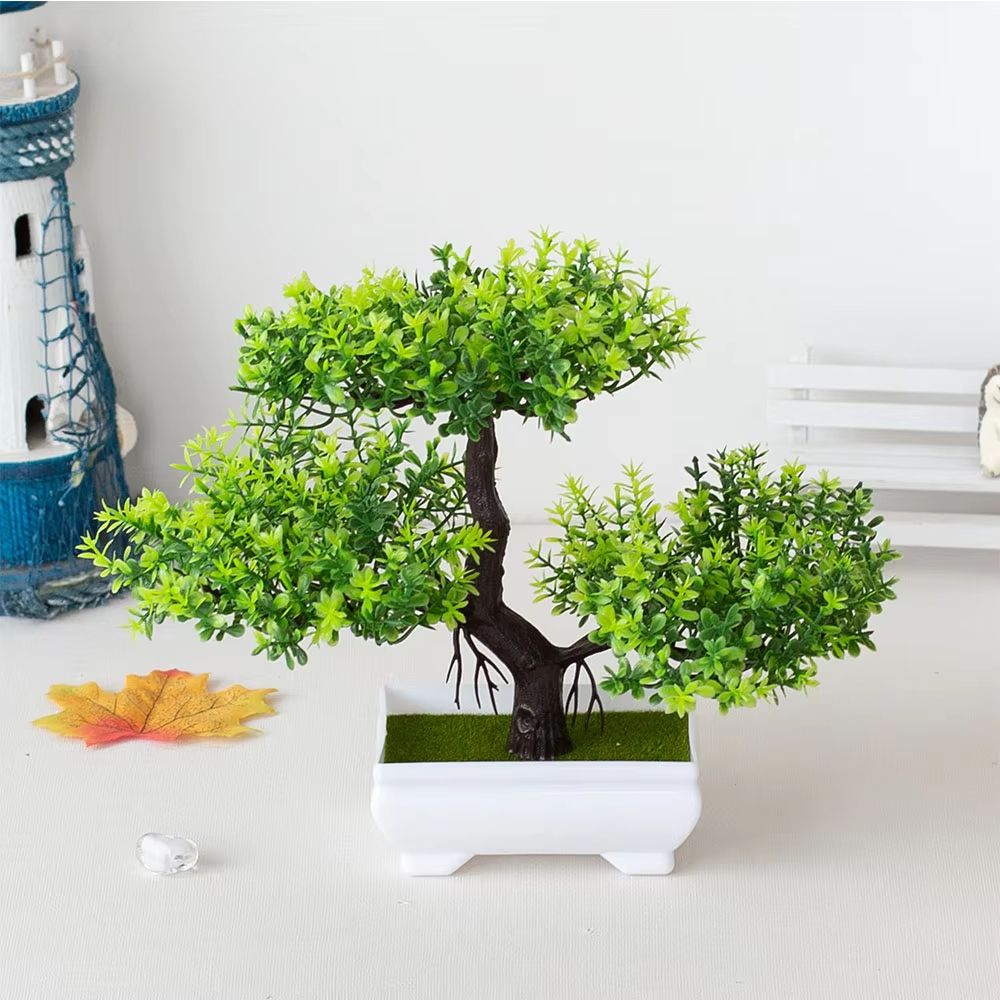 Mini Artificial Bonsai Tree Potted Plant Zen Desk Decor Faux Greenery