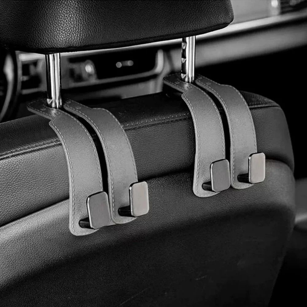 Universal Vegan Leather Car Headrest Hook and Luxury Interior Organizer