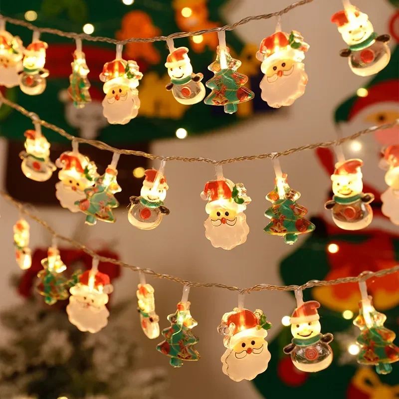 FestiveGlow Santa & Snowman LED Christmas String Lights – Battery Operated Holiday Decorative Garland