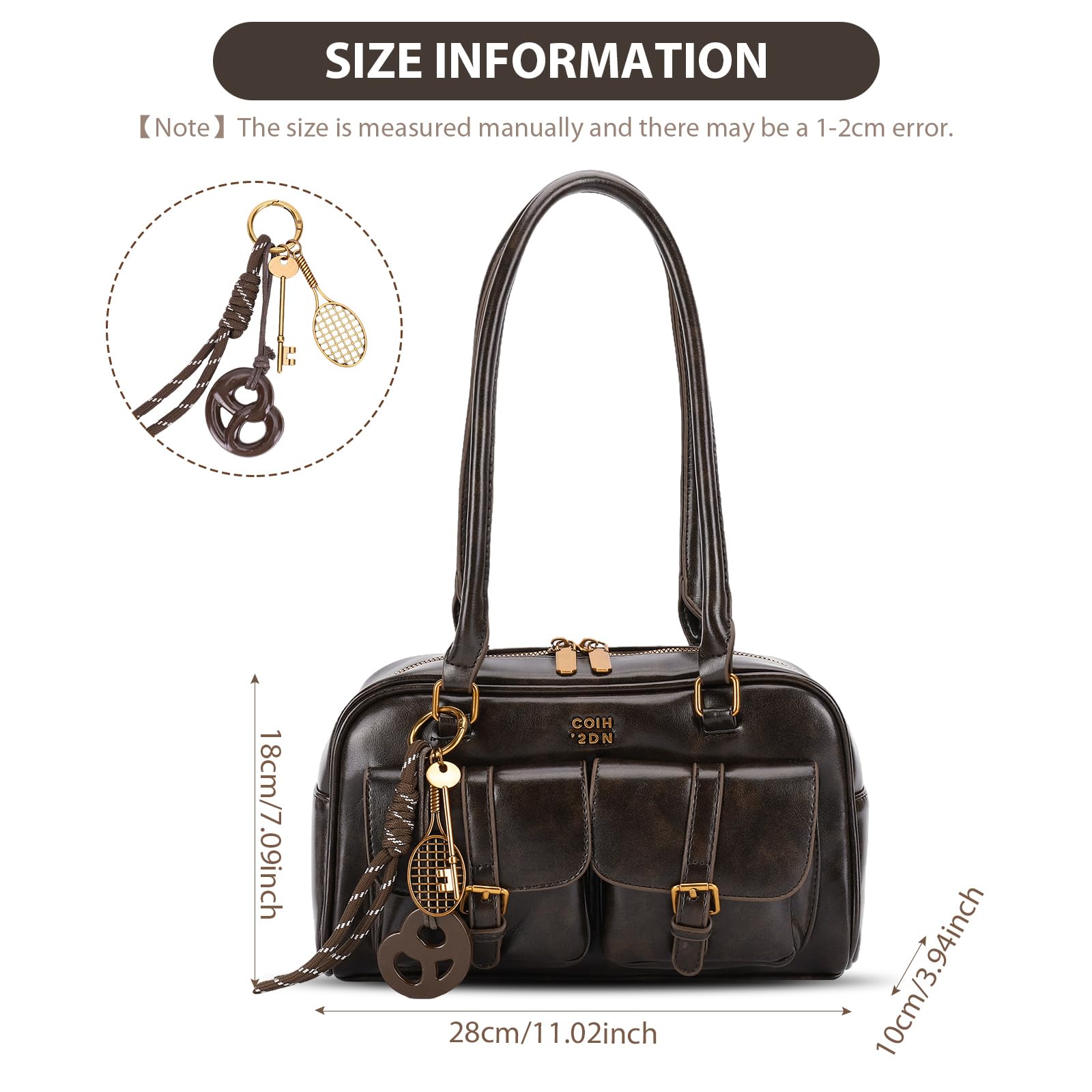 Retro Shoulder Bag Women YK Hobo Bag Boston Style Coffee Handbag