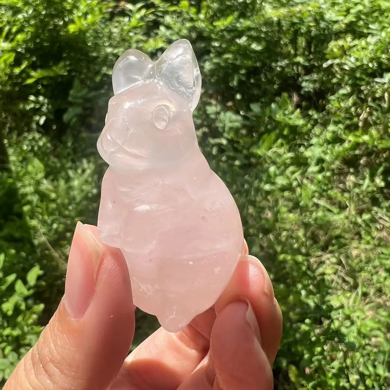 2-Inch Hand-Carved Rose Quartz Rabbit Figurine – Opalite Crystal Bunny, Gemstone Rabbit Decor
