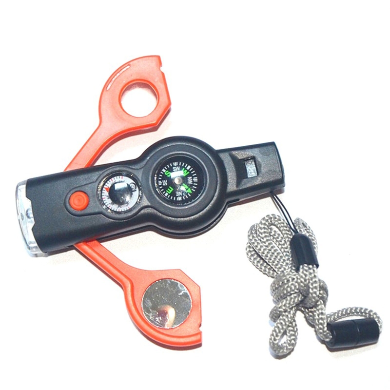Survival Whistle with LED Light, Compass, Thermometer & Magnifier  Perfect Outdoor Emergency Tool