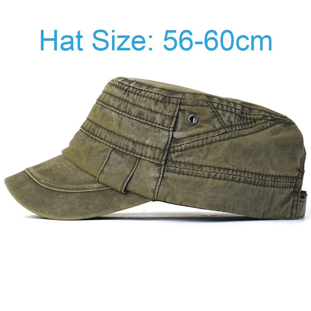 Vintage Casual Washed Cotton Flat Top Hat Adjustable Military Caps for Men & Women, Unique Four Seasons Classic Outdoor