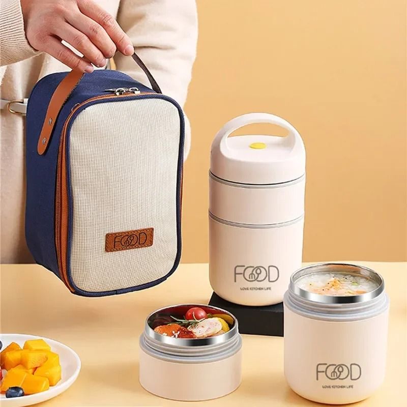 Portable Thermal Lunch Box Stainless Steel Insulated Bento Box Set for Adults and Kids