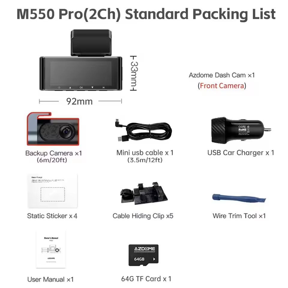 4K Front and Rear Dash Cam with GPS, WiFi, and IR Night Vision