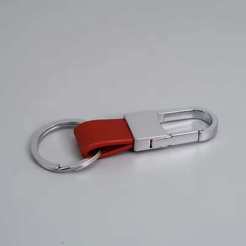 Custom Logo Leather & Metal Carabiner Keychain with Double Rings