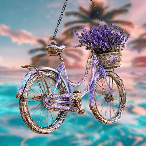 Lavender Bicycle Suncatcher Floral Light Catcher Hanging Decor for Home & Garden