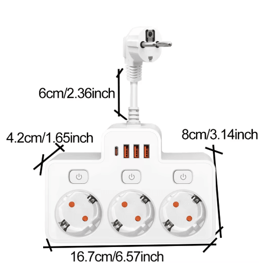 Wall-Mounted Power Strip with USB Surge Protected EU Plug Adapter with Individual Switches