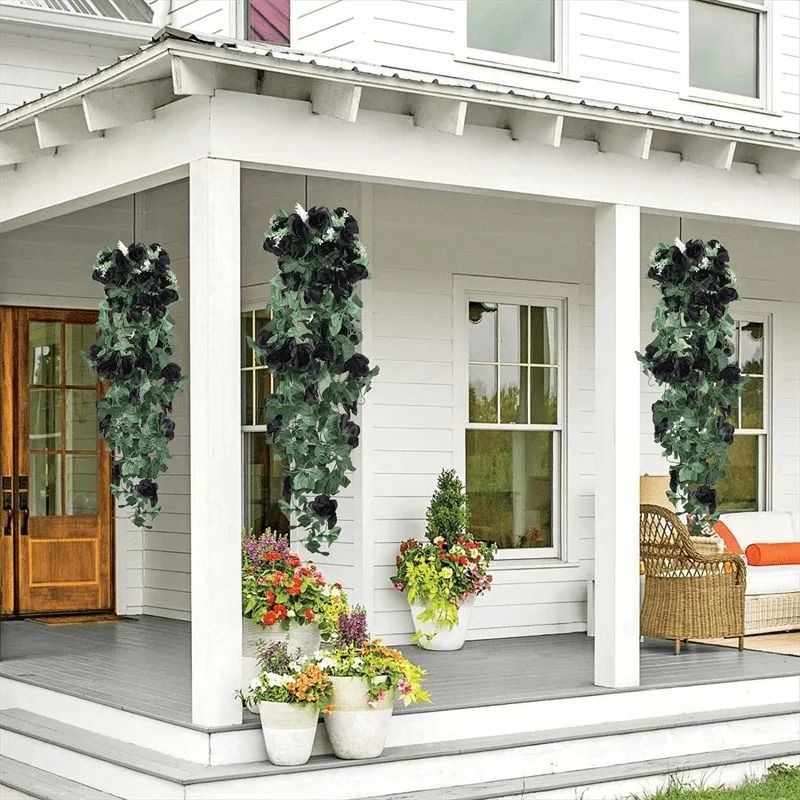 2Pcs Artificial Black Rose Vine Hanging Decorations