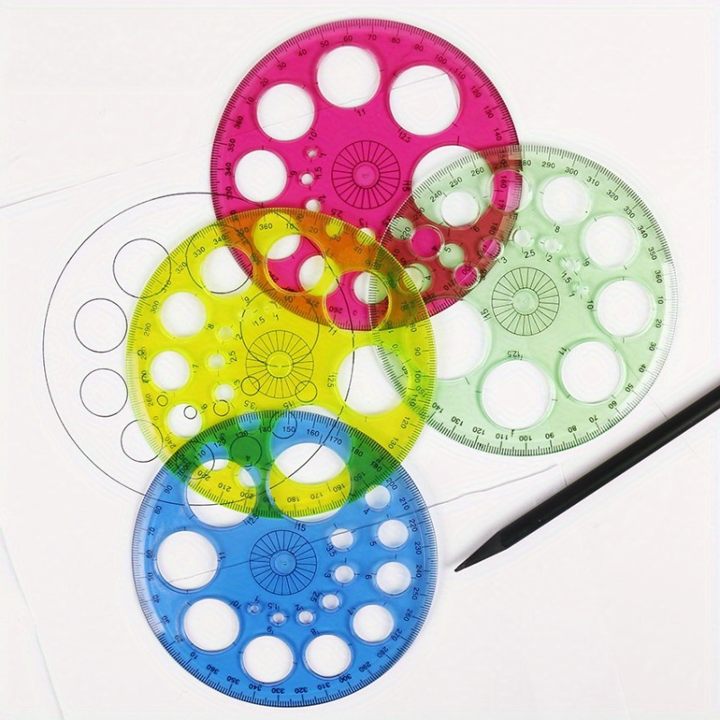 360-Degree Rotating Round Ruler, Transparent Blue Template for Drafting, Patchwork Office Work