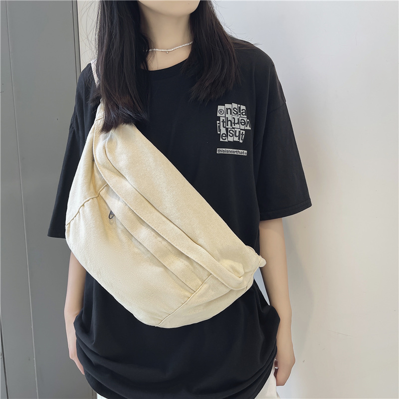 Trendy Unisex Canvas Waist Bag Large Capacity Crossbody Chest Pack for Phones Streetwear & Hip Hop Style