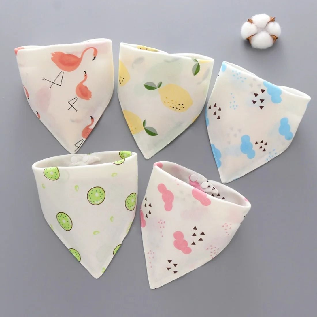 5 Pcs Lot Cartoon Triangle Cotton Bib Baby Bandana Bibs Scarf Burp Cloths for Boys and Girls