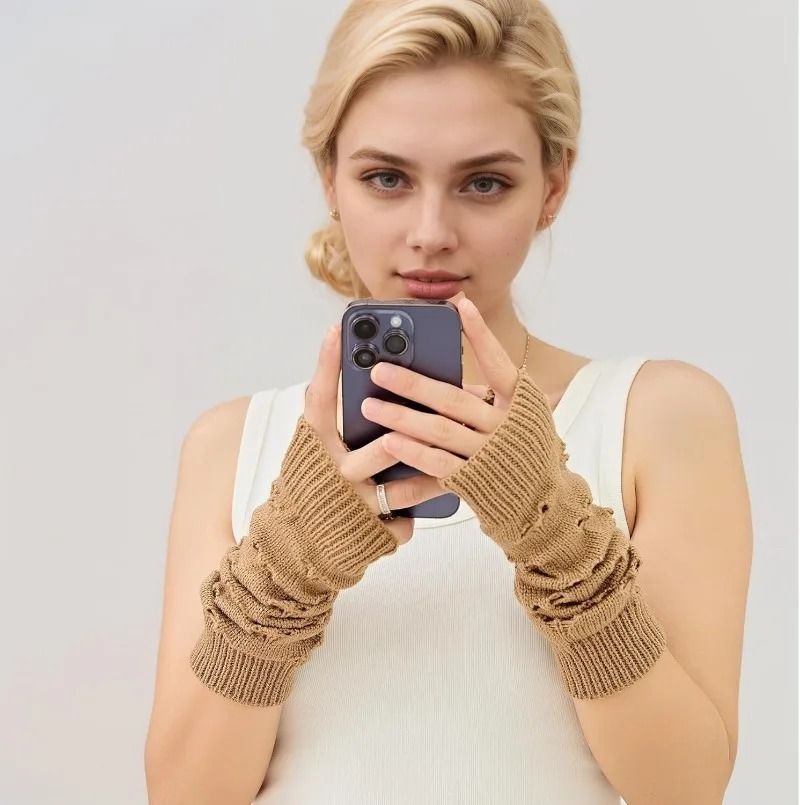 Stylish Arm Warmers Fingerless Gloves Y2K Fairy Grunge Goth Knit Sleeves