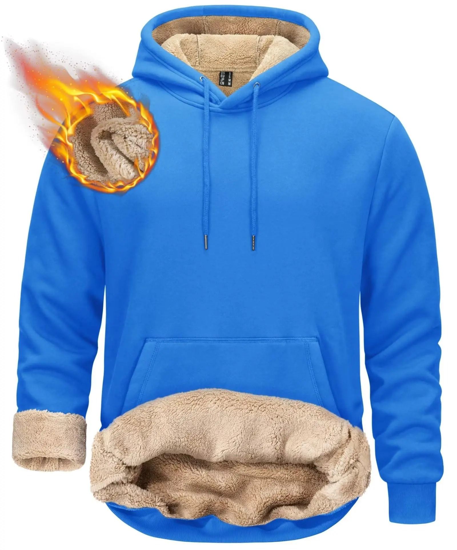 Mens Sherpa Lined Pullover Hoodie Fleece Sweatshirt