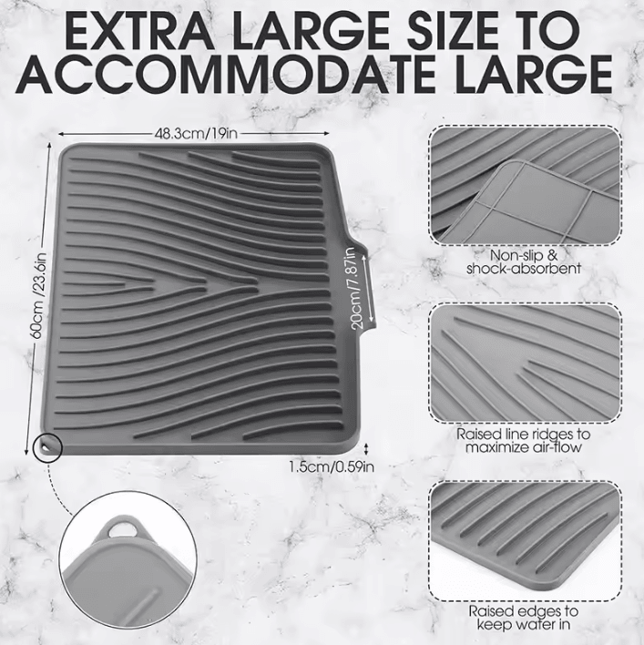 Extra Large Silicone Drying Mat – Non-Slip Kitchen Counter Drainer Pad