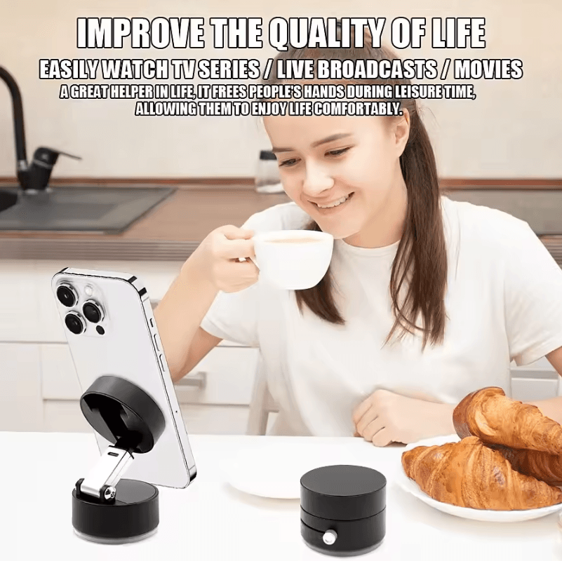 Vacuum Magnetic Phone Holder – Foldable & Portable Phone Stand for Car, Home, and Office