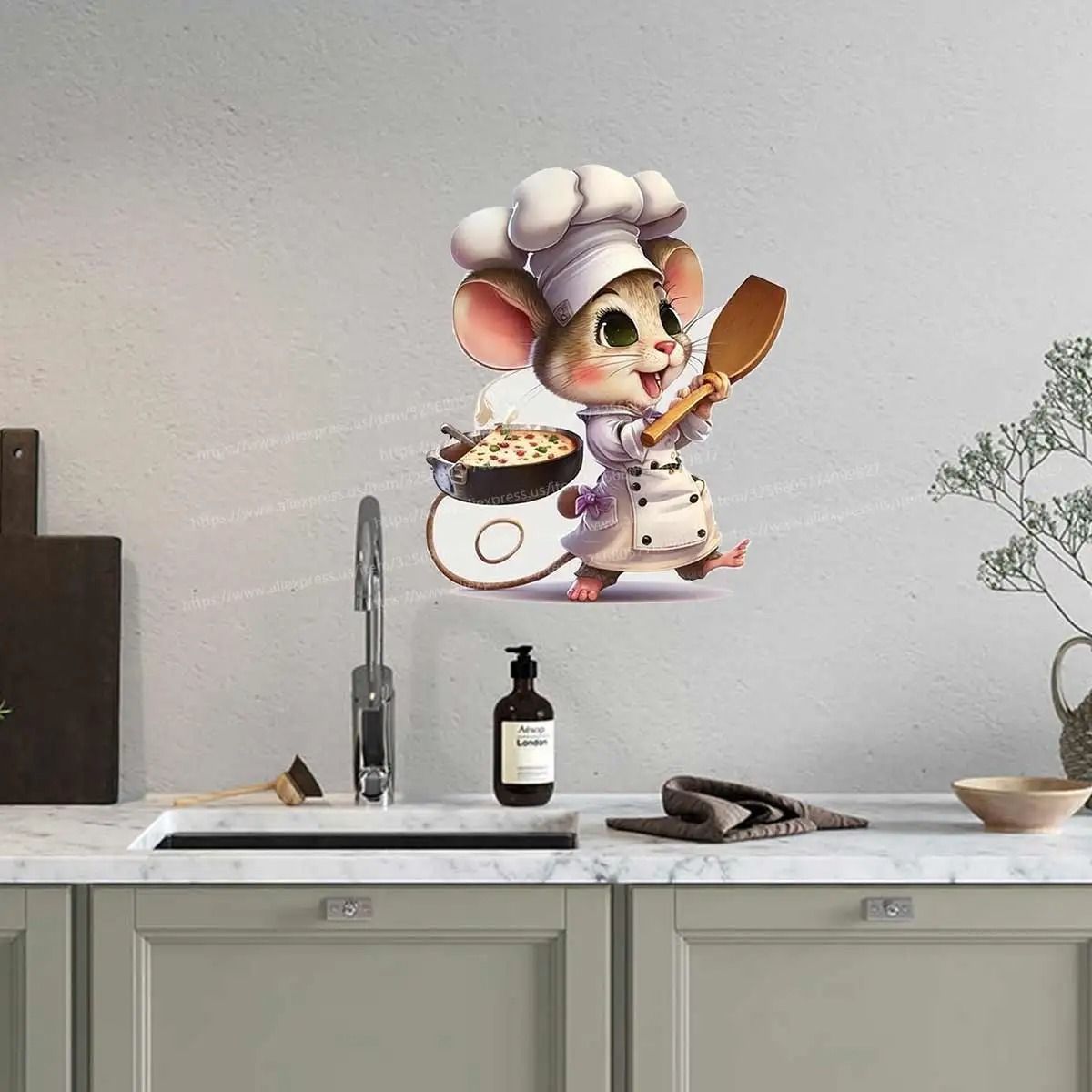 Cute Chef Mouse Wall Sticker | Creative Cartoon Corner Decal | Self-Adhesive Staircase & Room Decor
