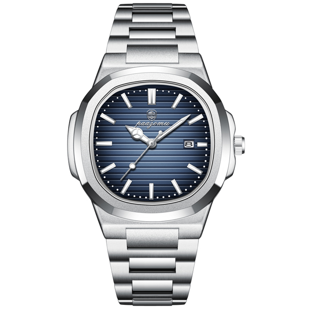 Mens Classic Quartz Watch with Square Dial Waterproof & Luminous Date Wristwatch