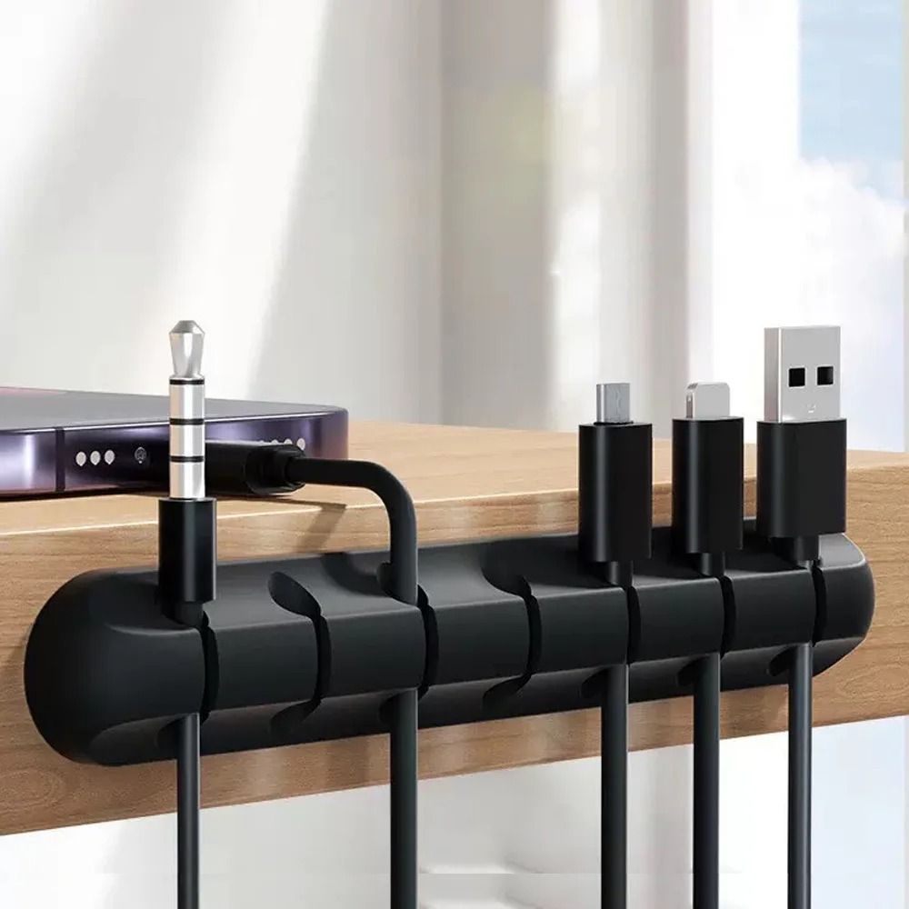 Silicone Cable Cord Organizer – Multi-Slot USB Winder & Self-Adhesive Management Clips
