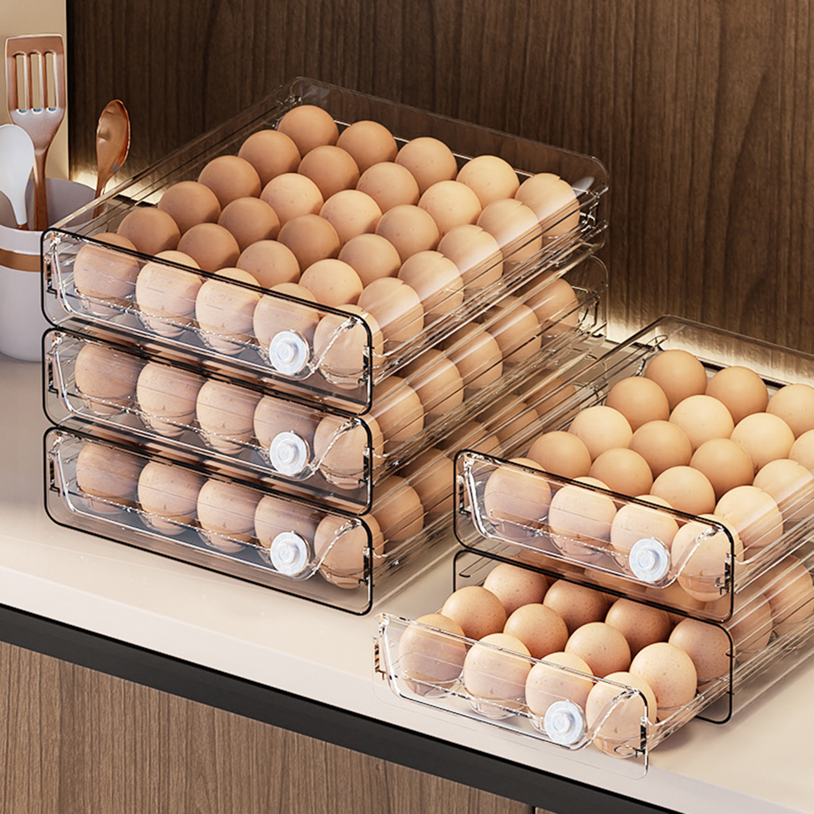 Egg Clear Double-Layer Drawer, Stackable Egg Container for Refrigerator, Fresh-Keeping Box for Egg Storage