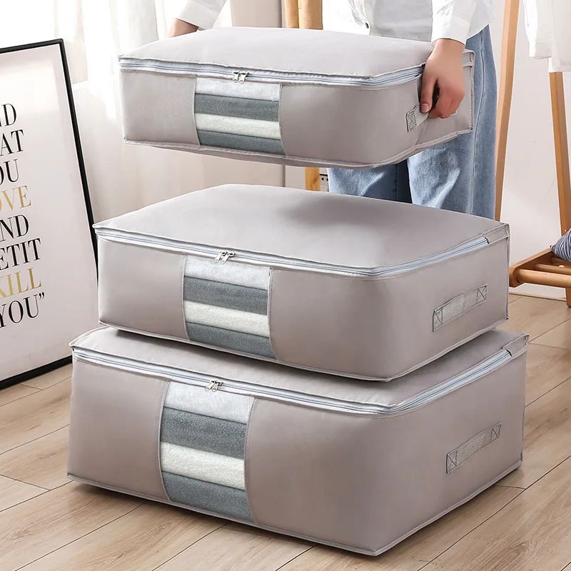 Extra Large Foldable Storage Bags for Clothes Comforters Quilt Organizer with Carry Handles Moving Packing Grey
