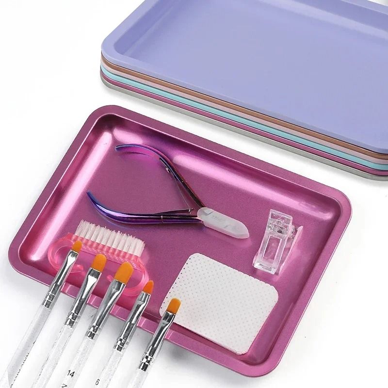 Stainless Steel Cosmetic Storage Tray Manicure Nail Art Plate Tools Organizer