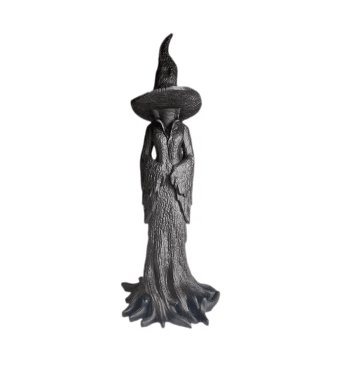 Gothic Witch Statue with Withered Tree Texture Spooky Halloween Desktop Decor