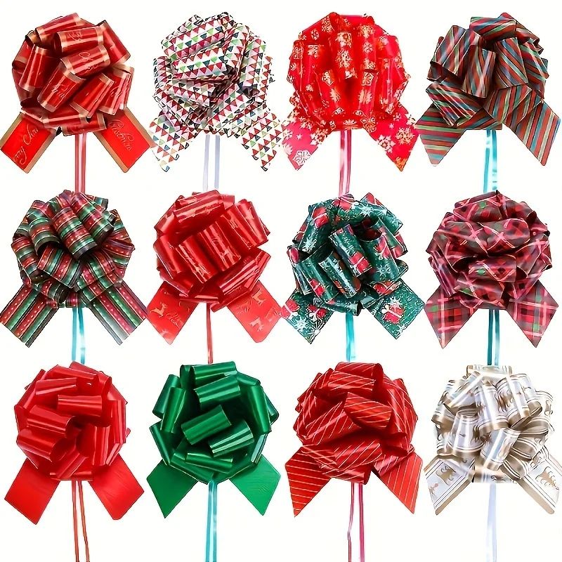 12pcs Random Design Festive Christmas Gift Bow Ribbon Ties