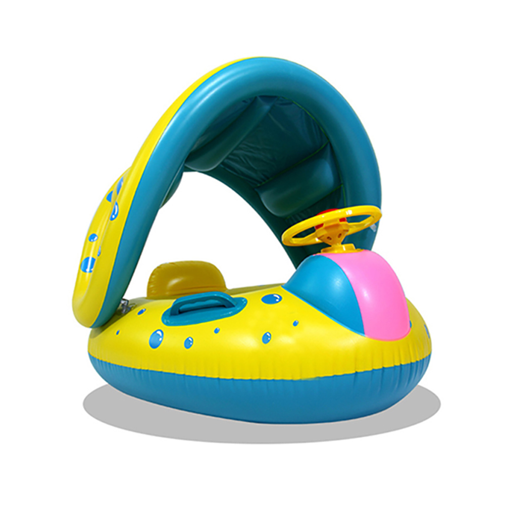 Baby Float with Canopy & Steering Wheel UV Protected Inflatable Toddler Pool Float