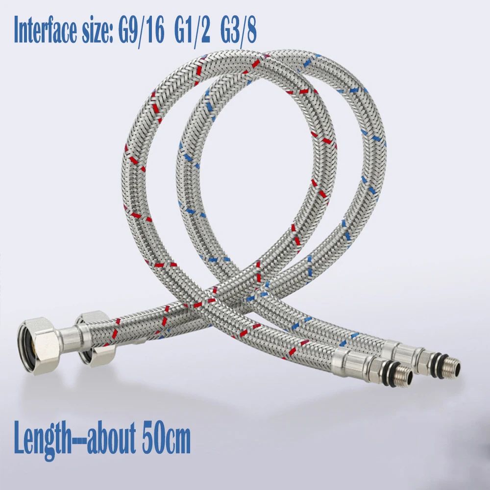 50cm Stainless Steel Braided Faucet Hose Flexible Water Supply Pipe for Hot and Cold (1/2PCS)
