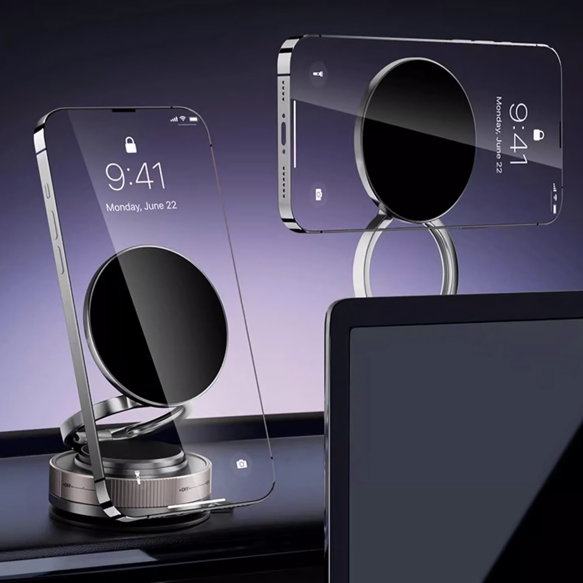 Magnetic Phone Holder for Car Adjustable Suction Cup Stand Rotation Easy Mounting for All Phones