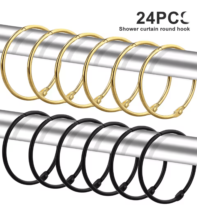 Metal Shower Curtain Rings Rustproof Smooth Glide Hooks 24 Pack