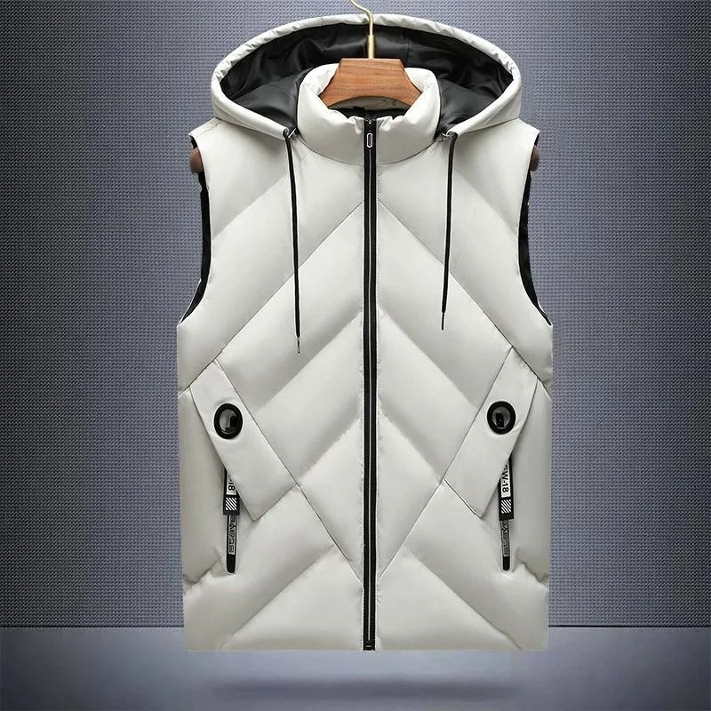Mens Waterproof Hooded Puffer Vest Detachable Hood Winter Sleeveless Jacket