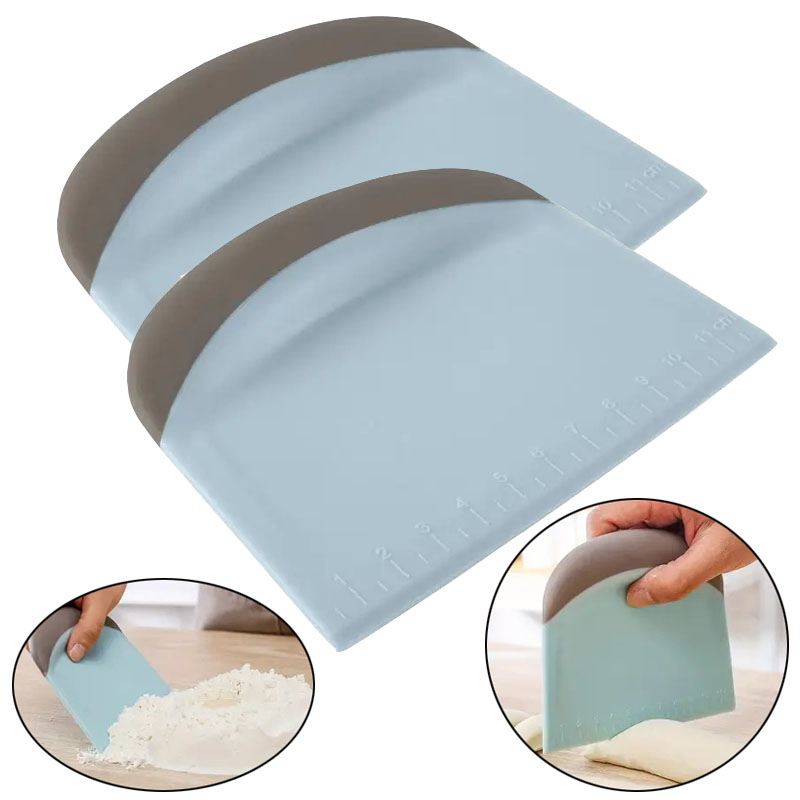 Dough Scraper Bowl Plastic Dough Cutter Baking Scraper, Multipurpose Food Scrapper with Soft Handle and Double Scale