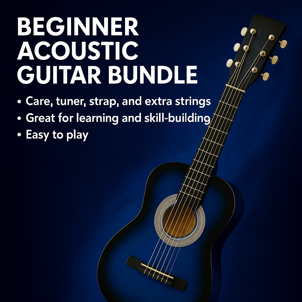 Blue Beginner Acoustic Guitar Bundle w/ Case, Tuner, Strap, Extra Strings