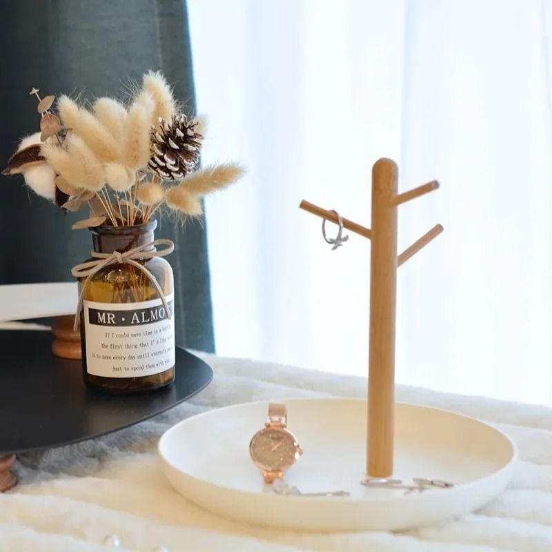 Bamboo Tree Branch Storage Tray Key Hanger Jewelry Display for Living Room