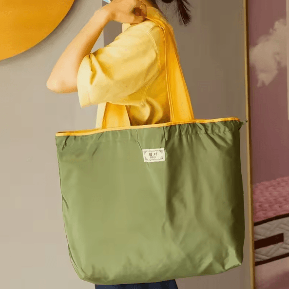 EcoCarry Foldable Reusable Grocery Shoulder Bag with Drawstring Closure