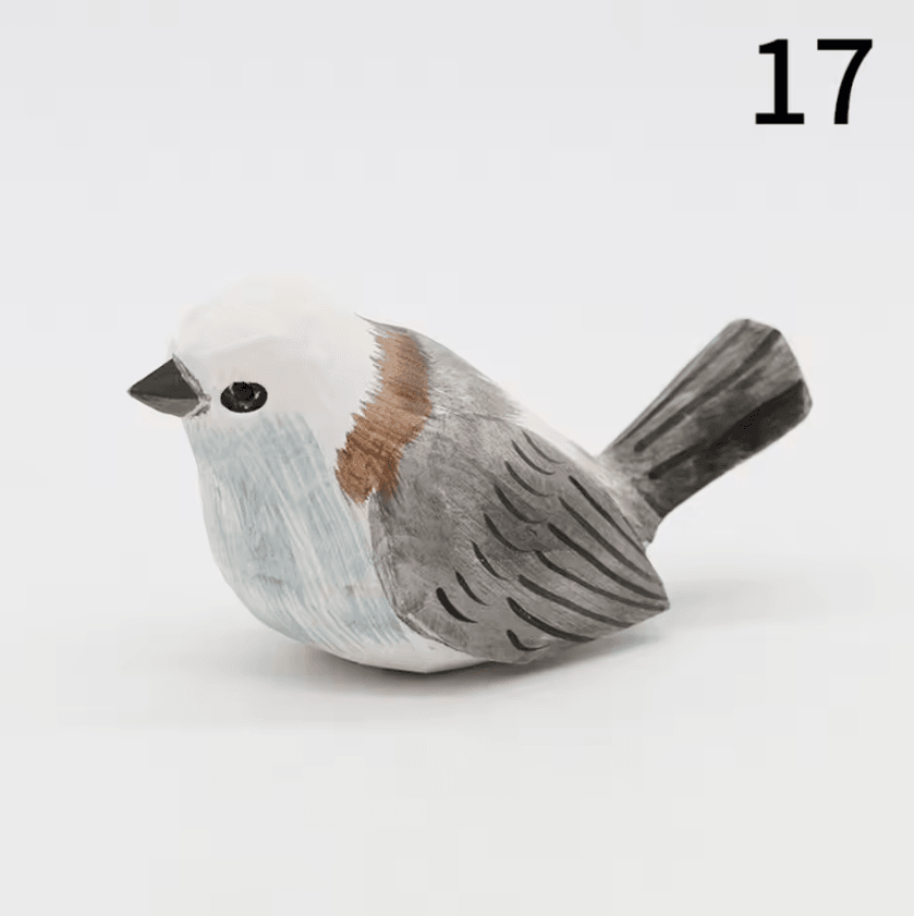 Hand-Carved Wooden Bird Figurine – Mini Handmade Wood Bird Decor Cute Ornament