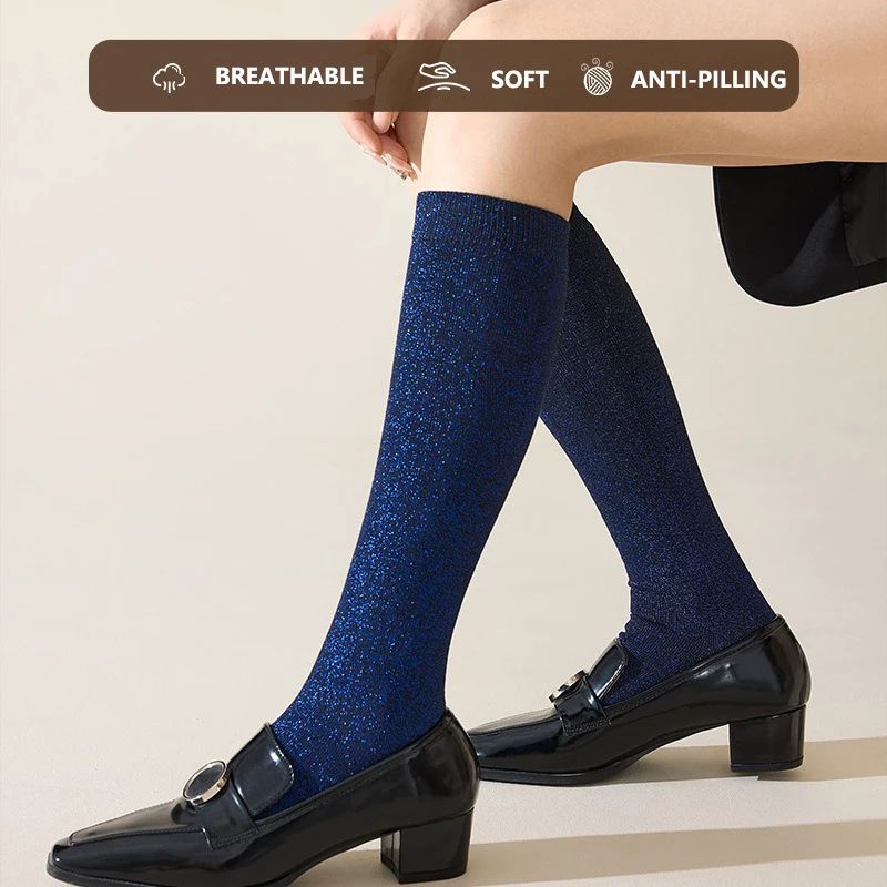 Womens Glitter Calf Socks Sparkly Metallic Casual Retro Socks, Bright Novelty Ankle Socks 1–5 Pairs