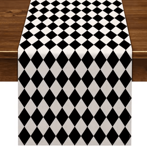 Black & White Buffalo Plaid Linen Table Runner Farmhouse Kitchen Table Decor