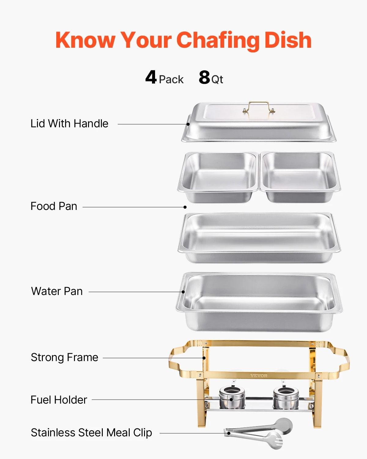 SucceBuy Stainless Steel Chafing Dish Buffet Set 8 Qt Catering Food Warmer Server 4 Pack