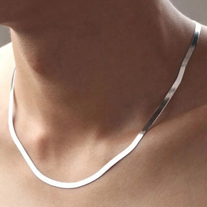 925 Sterling Silver & 18K Gold 4MM Flat Chain Necklace for Women: Luxury Fine Jewelry, Perfect Wedding Gift & Choker for