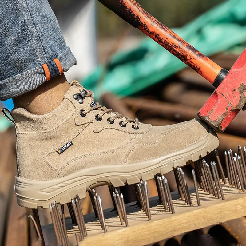 Oulylan Male Steel Toe Safety Shoes, Anti-Skid Outdoor Labor Footwear, Breathable Anti-Puncture Work Boots
