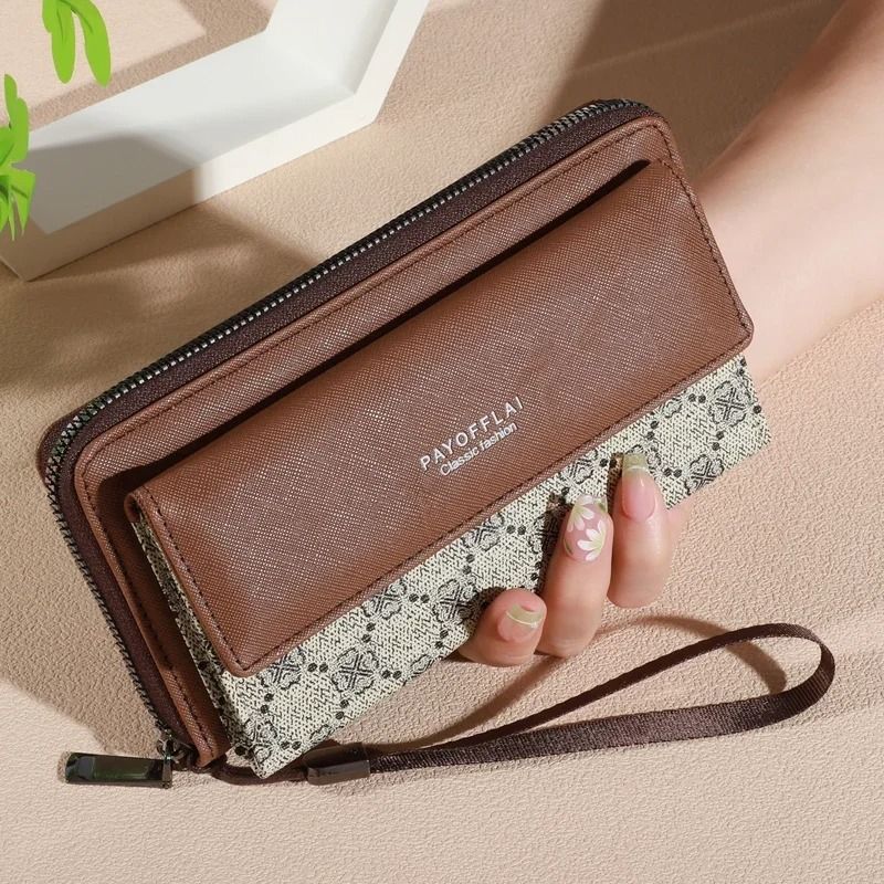 Mens Classic Faux Leather Wallet with Double Layers and Zippered Card Holder