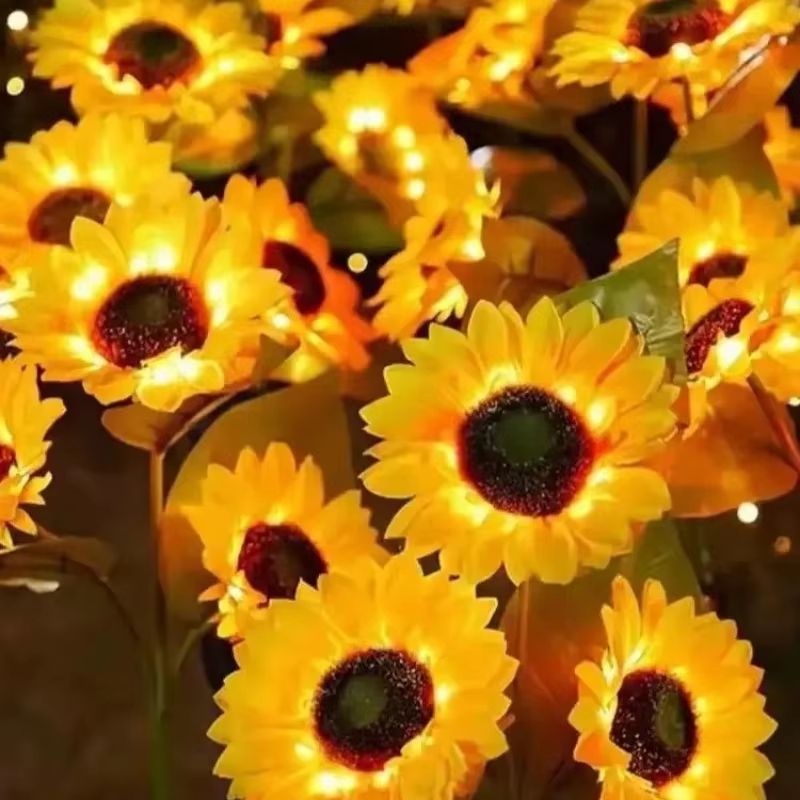 3 Head Solar Sunflower Garden Lights Outdoor Waterproof LED Landscape Decor