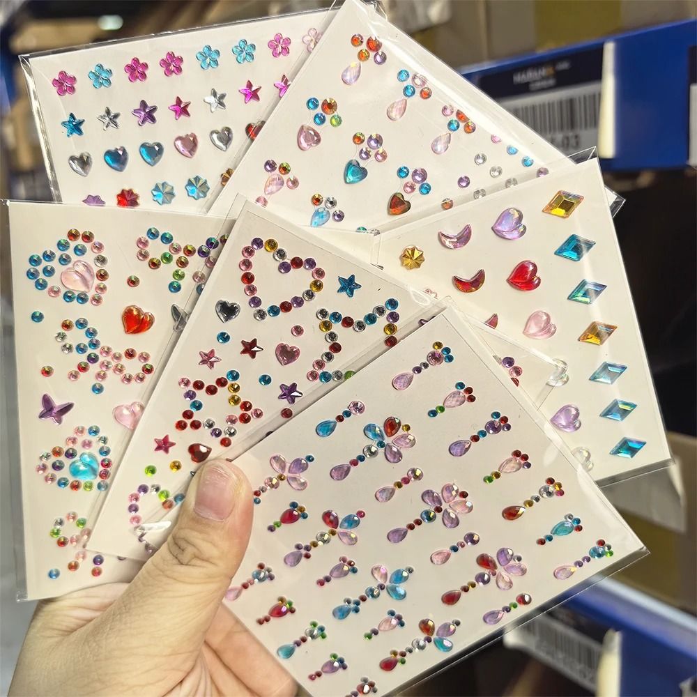 StarGlow Face Gem Stickers Laser Sparkle Rhinestone Face Stickers Stars Heart Moon Makeup Gems