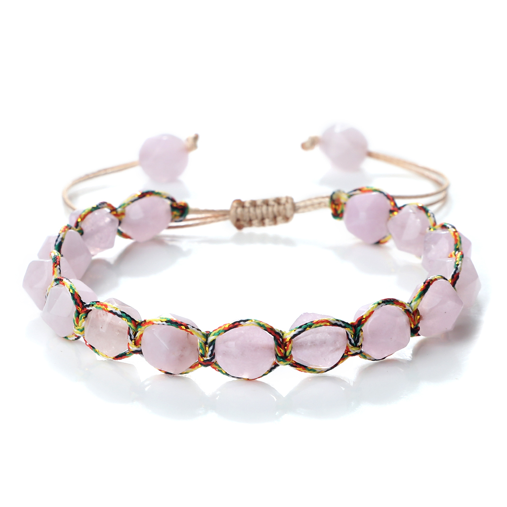 Women Malay Stone Cut Face Bracelet Yellow Agate Handmade Wristband Vacation Healing Beach Jewelry