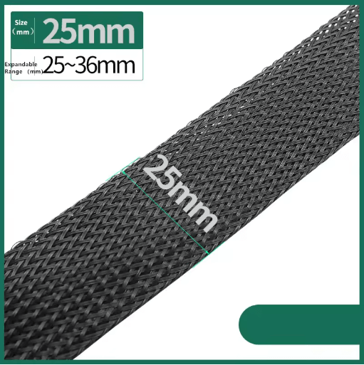 Black PET Braided Cable Sleeving Expandable Wire Protection Sleeve 4 to 25mm 1 yo 50m