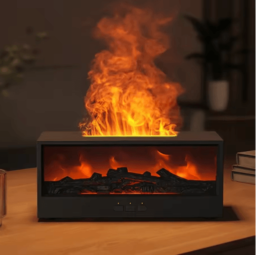 FlameMist USB Fireplace Humidifier Diffuser LED Flame Aroma Diffuser with Remote Control and Timer