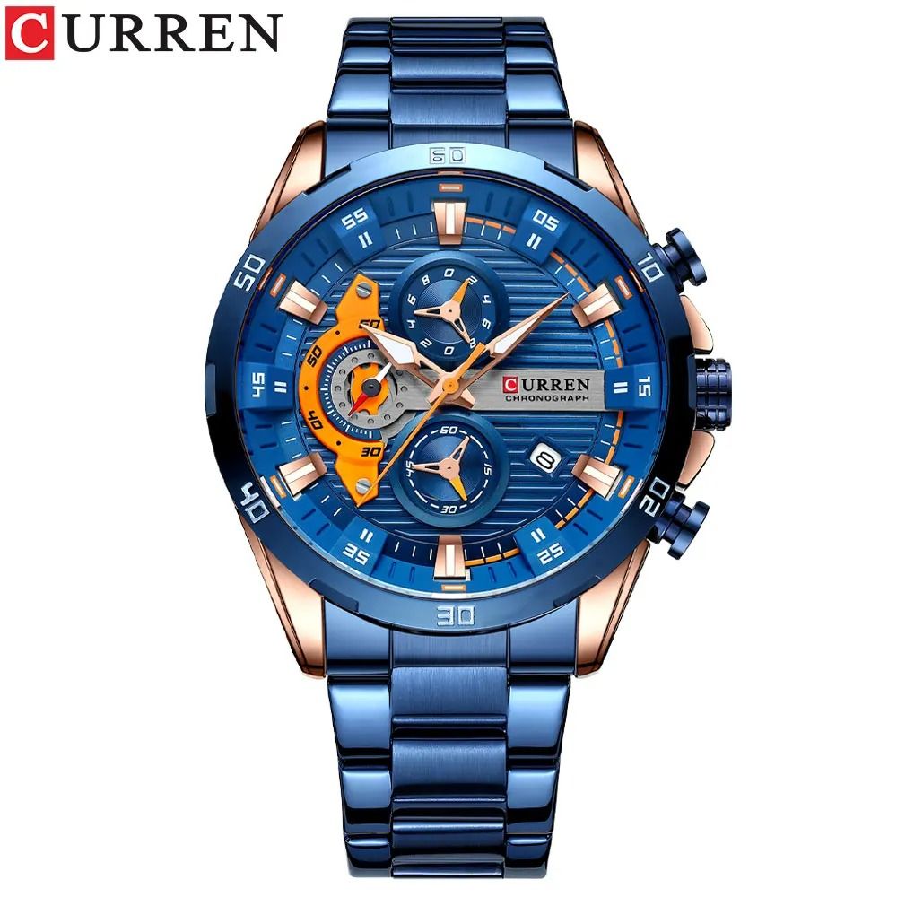 Curren Stainless Steel Mens Watch with Luminous Chronograph Dial